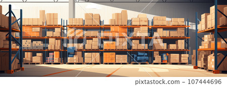 Retail warehouse with shelves Retail warehouse with shelves 107444696