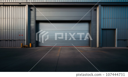 Closed gray roller shutters 107444731