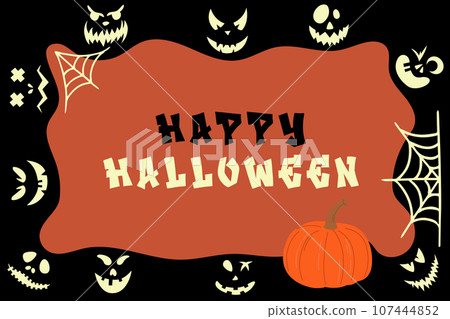 Happy Halloween banner or party invitation background with night clouds and pumpkins . Vector illustration. spiders web and pumpkin bats. Place for text Happy Halloween banner or party invitation background with night clouds and pumpkins . Vector illustration. spiders web and pumpkin bats. Place for text 107444852