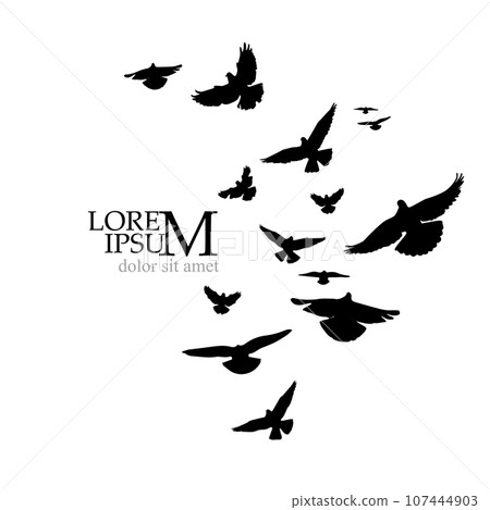 Flying birds silhouette flock. hand drawing. Not AI, Illustrat3 . Vector illustration 107444903