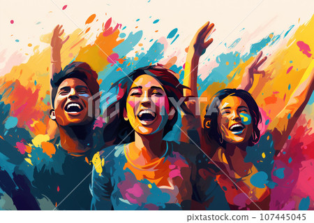 Cheerful people rejoice at the annual Holi 107445045