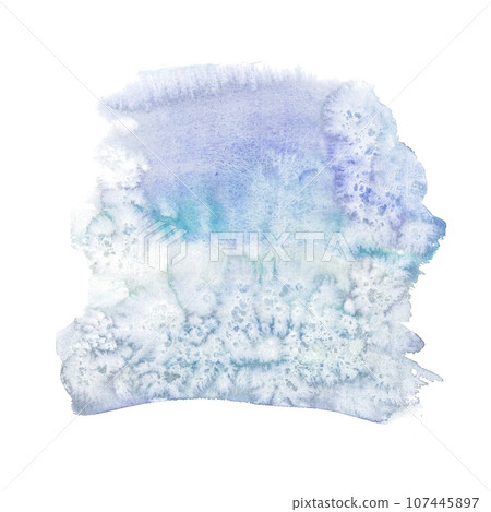 Watercolour winter blue snow frosty background. Hand drawn splash illustration with snowflakes isolated on white Watercolour winter blue snow frosty background. Hand drawn splash illustration with snowflakes isolated on white 107445897