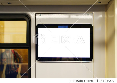Information screen in the train car. A place for the inscription. Information screen in the train car. A place for the inscription. 107445909