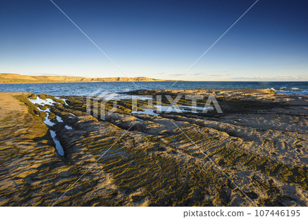 Coastal landscape with cliffs in Peninsula Valdes, World Heritage Site, Patagonia Argentina Coastal landscape with cliffs in Peninsula Valdes, World Heritage Site, Patagonia Argentina 107446195