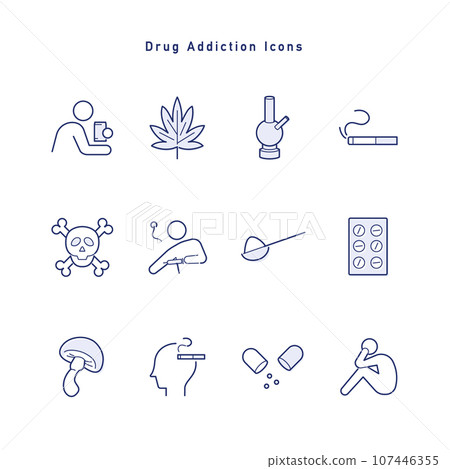 與非法藥物、藥物依賴和藥物濫用相關的圖標集 107446355