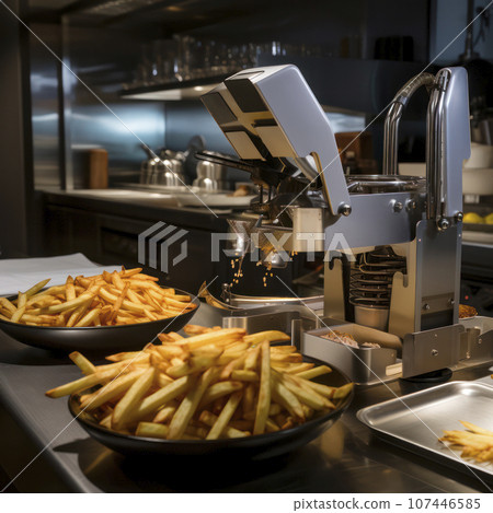 robot making french fries in a restaurant 107446585