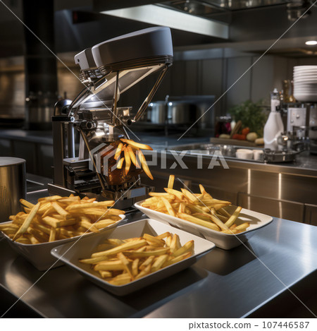 robot making french fries in a restaurant robot making french fries in a restaurant 107446587