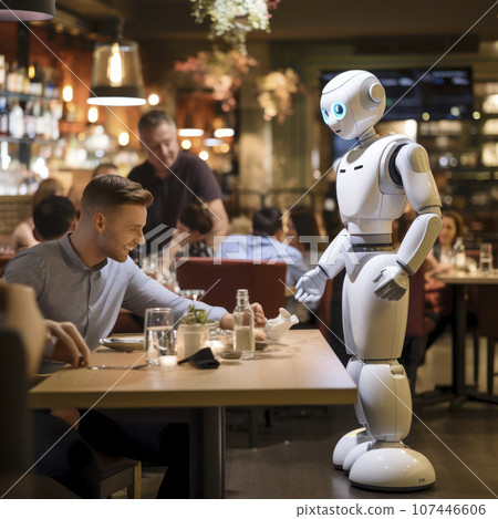 robot serving tables in a restaurant robot serving tables in a restaurant 107446606
