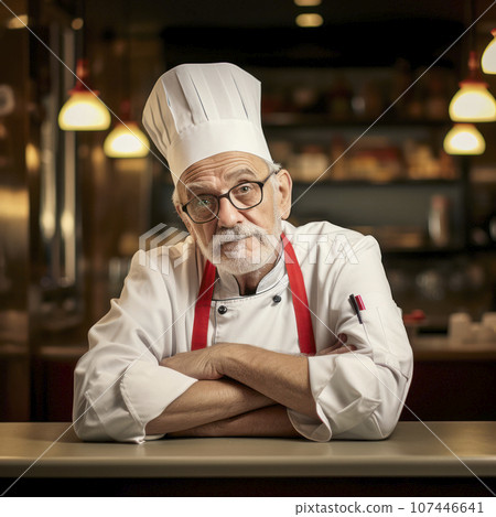 lifestyle photo humor an old elderly restaurant chef 107446641