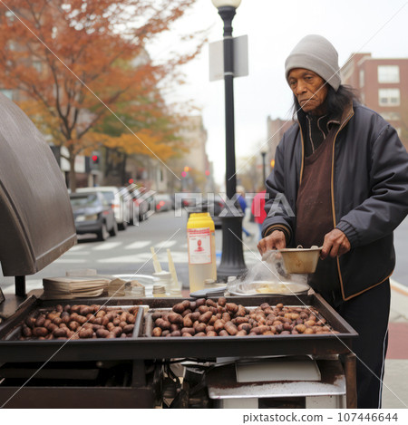 a roasted chestnut street vendor a roasted chestnut street vendor 107446644