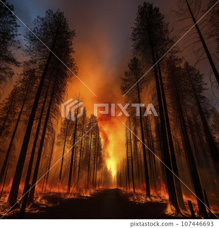 lifestyle photo wild out of conrol fire burning trees 107446693