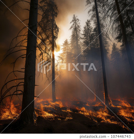 lifestyle photo wild out of conrol fire burning trees 107446743