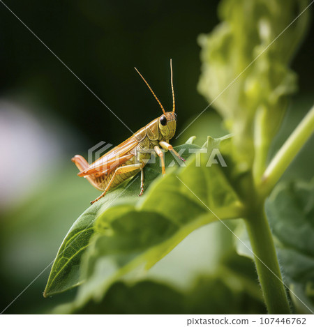 orange grasshopper sitting on a leaf orange grasshopper sitting on a leaf 107446762