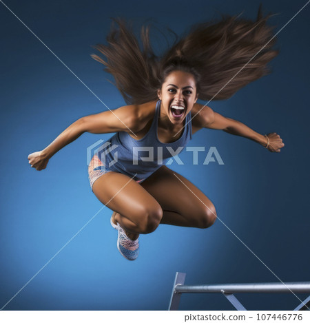 lifestyle photo humor an woman athlete in high jump 107446776