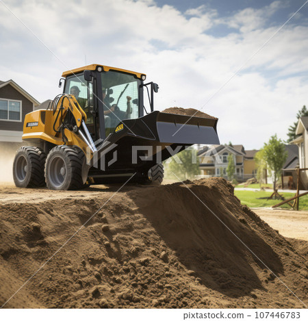 lifestyle photo skid steer with scoop shovel moving earth 107446783