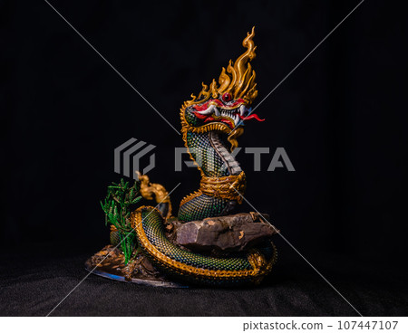 King of naga, naka Thailand dragon or serpent king in the dark King of naga, naka Thailand dragon or serpent king in the dark 107447107