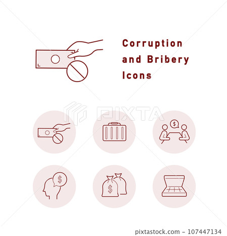 Set of color icons related to corruption, bribery, and political donations 107447134
