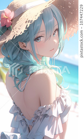 手绘动漫海边的泳装少女插画 手绘动漫海边的泳装少女插画 107447229