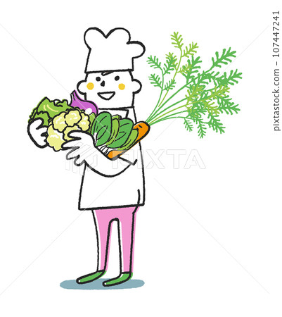 Autumn/winter sowing vegetables A cook or cook holding lots of autumn/winter vegetables Illustration material 107447241