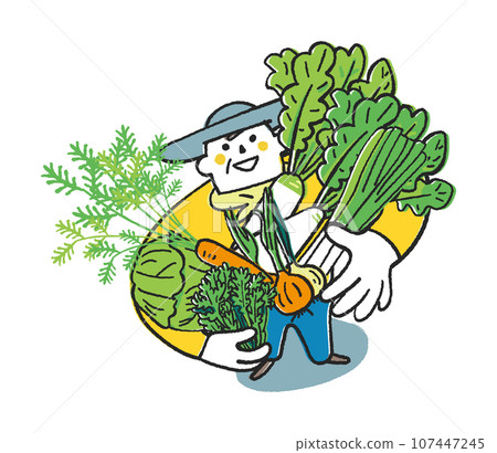 Autumn/Winter Sowing Vegetables Illustration material of a farmer or home gardener holding lots of autumn/winter vegetables and looking up at you Autumn/Winter Sowing Vegetables Illustration material of a farmer or home gardener holding lots of autumn/winter vegetables and looking up at you 107447245