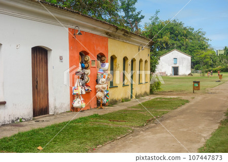 Porto Seguro, Bahia, Brazil: colored old houses in historic center of the city of discovery 107447873