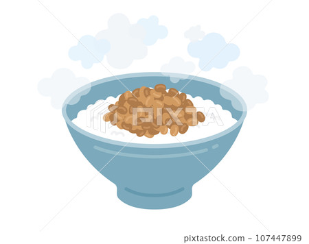 碗中新鮮煮熟的納豆米飯的插圖 碗中新鮮煮熟的納豆米飯的插圖 107447899