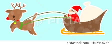 Sparkling illustration material of Santa Claus riding a sleigh [with white border] 107448756