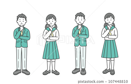 Male and female students worried with their hands on their faces 107448810