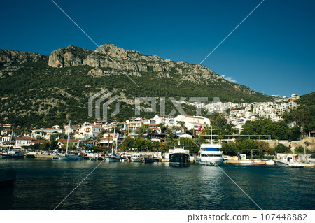 The harbour at Kas or Kash on the Mediterranean coast of Turkey - may 2023 107448882
