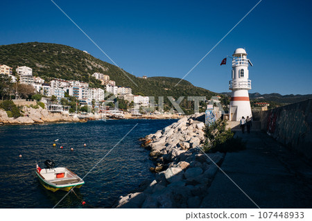 The harbour at Kas or Kash on the Mediterranean coast of Turkey - may 2023 107448933