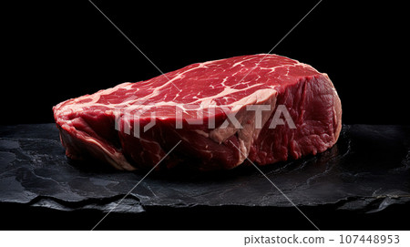 Thickly cut steak meat before heating "AI generated image" 107448953