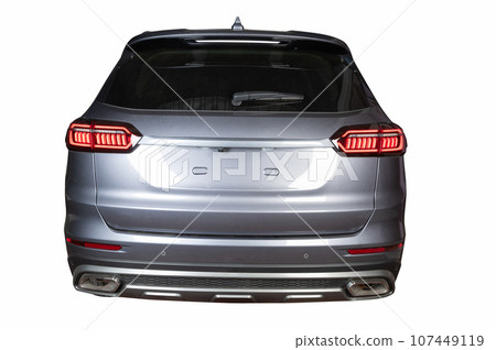 Rear view of SUV gray color Rear view of SUV gray color 107449119