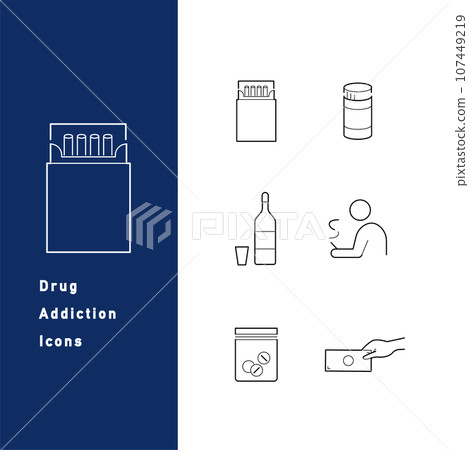 Set of line icons about illegal drugs, drug dependence and drug abuse Set of line icons about illegal drugs, drug dependence and drug abuse 107449219