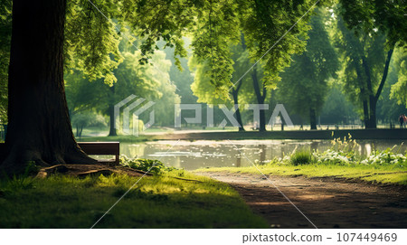 Scenery of a park with a lush pond "AI generated image" Scenery of a park with a lush pond "AI generated image" 107449469