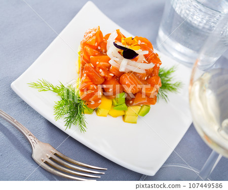 Tasty tuna tartar with avocado 107449586