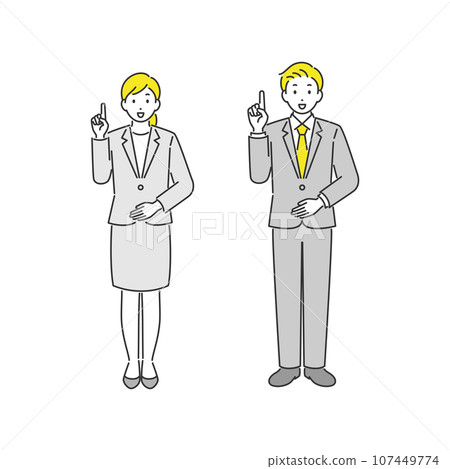Male and female businesspeople giving an explanation 107449774