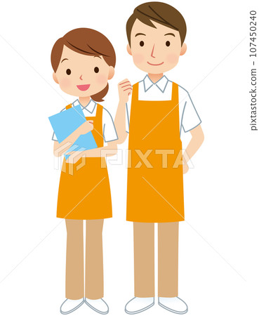 Men and women wearing aprons, caregivers, helpers 107450240
