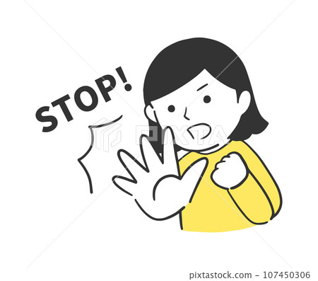 Illustration of a woman stopping with her hand Illustration of a woman stopping with her hand 107450306