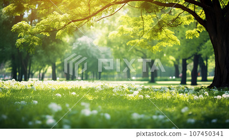 擁有鬱鬱蔥蔥的綠色草坪的公園風景“AI 生成圖像” 107450341