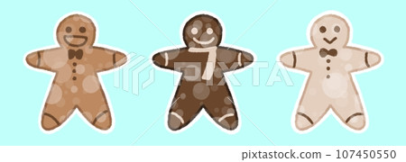 Cute ginger man cookie illustration 3 color set [with white border] 107450550