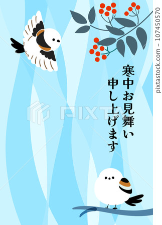 Winter greeting postcard template of Shimaenaga _Vertical 107450570