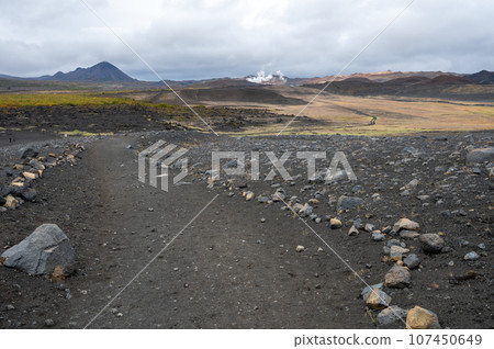 Hiking trail to rim of Hverfjall crater east of Myvatn, Iceland. 107450649