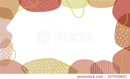 Frame illustration of autumn colored fluid shapes and line drawing patterns 107450691