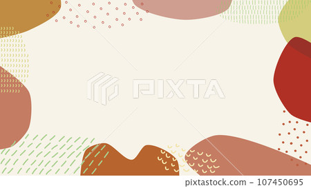 Frame illustration of autumn colored fluid shapes and line drawing patterns 107450695