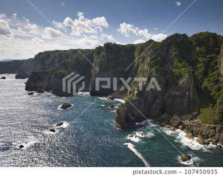 岩手縣田野畑村被譽為海上阿爾卑斯山的北山崎懸崖（無人機空拍） 107450935