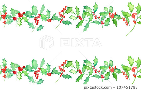 水彩。冬青向量框架與水彩觸摸。 107451785