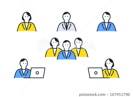 Office worker simple vector line drawing icon illustration set material 107451790