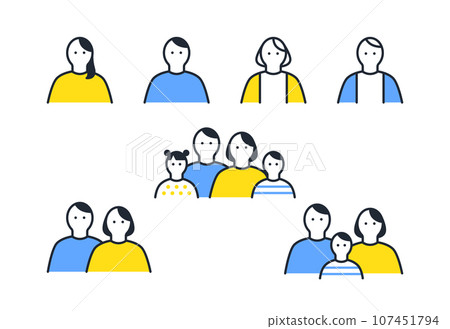 Family simple vector line drawing icon illustration set material 107451794