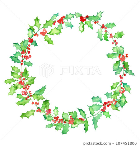 Watercolor. Holly vector frame with watercolor touch. Watercolor. Holly vector frame with watercolor touch. 107451800