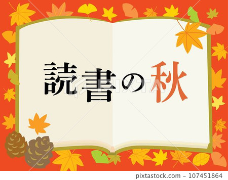 Reading autumn letters and autumn leaves and book frame Reading autumn letters and autumn leaves and book frame 107451864